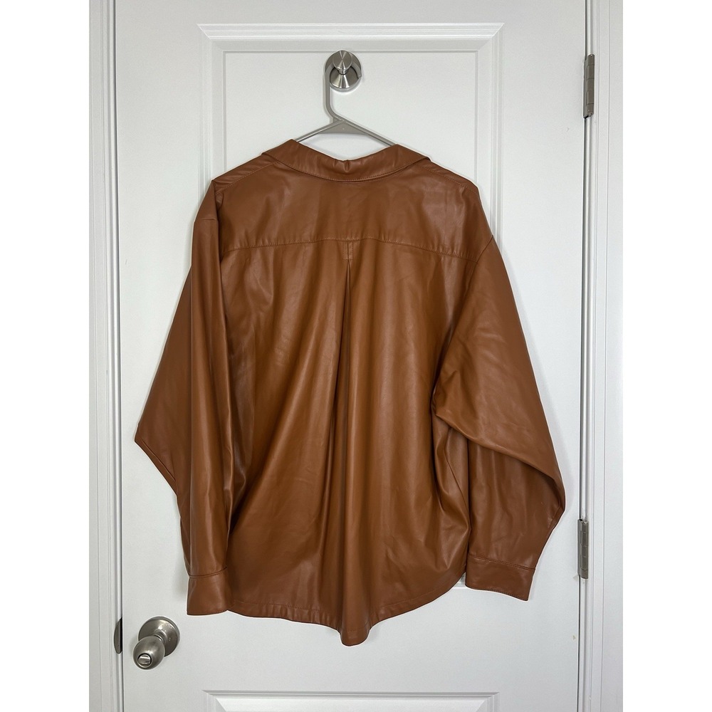 Anthropologie‎ Faux Leather Oversized Button Down Shirt Size Large Cedar Brown - Picture 3 of 7